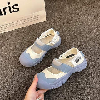 Velcro Sandálias Fofas de Velcro Sandálias Fofas de Verão Novo Estilo Coreano Versão Casual de Boca Grossa com Solo Macio e Macio Sapatos de Lona Esportiva Novo Estilo Verão ao Ar Livre Velão Plano Confortável Estilo Ocidental
