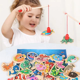 15/31 Pçs Jogo De Pesca Magnética De Madeira Conjunto De Brinquedos Para Crianças Dos Desenhos Animados Peixe Montessori em Oferta na Shopee