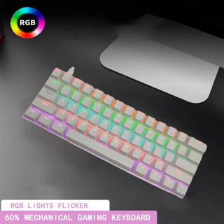 Teclado Mecânico Portátil 60% Fio Azul Luz LED 61 Teclas Escritório Ultra-Compacto
