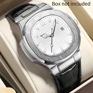 Relógio Calendário Masculino Com Pulseira De Couro Genuíno-Movimento De Quartzo Elegante Presente De Feriado em Oferta na Shopee