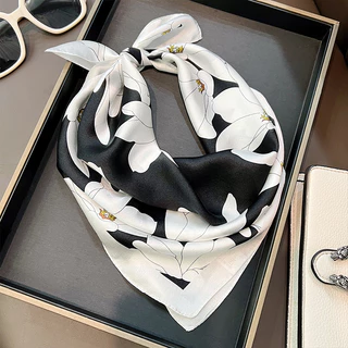 70 Simulação Lenço de Seda Preto Preto Branco Retro Orquídea Moda Lenço Quadrado Clássico Senhoras Lenço Decorativo