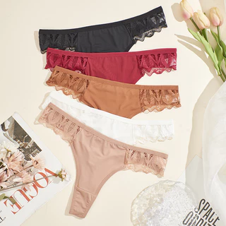 Roupas Íntimas Femininas Lingerie Sexy Cor Sólida Cintura Baixa Calcinha De Biquíni Feminino De Fio-Dental Respirável