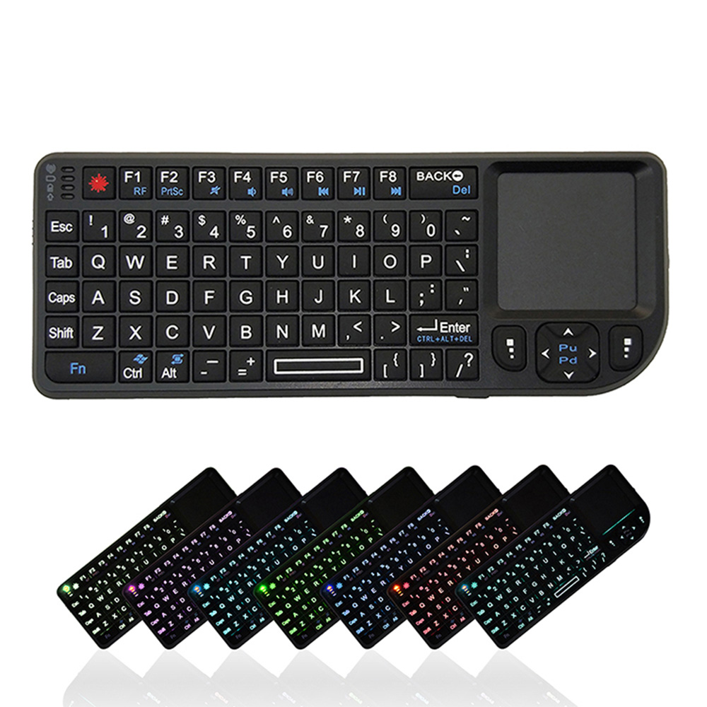 Teclado Sem Fio 2.4G Com Retroiluminação De 7 Cores E Ponteiro Laser-Portátil , Legal , Aplicável-Perfeito Para PC , Notebook & Smart TV Box !