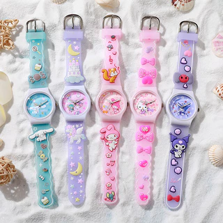 Novo desenho animado Sanrio Kuromi Cinnamon Dog 3D Strap Silicone Strap Watch Relógio Infantil