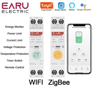 Tuya WiFi Zigbee Disjuntor Inteligente 1P + N 63A com Controle Remoto e Voz