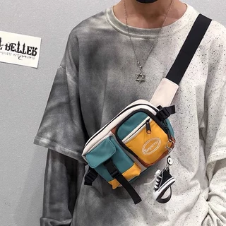 Ins Street Wear Messenger Bag Saco de Mensageiro Saco de Ombro para Homens Saco de Cintura Estilo Japonês Saco de Peito Hip-Hop Saco de Ombro Pequeno Único F