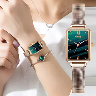 Venda a Quente Relógio de Quartzo Relógio Feminino de Luxo Leve Nicho de Luxo Simples Temperamento Literário Pequeno Disco Quadrado Magnético Novo Estilo Relógio Feminino Relógio Pequeno Verde