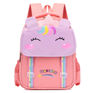 Desenho animado colorido de contraste bonito Unicórnio Oxford Cloth Zipper Mochila fechada