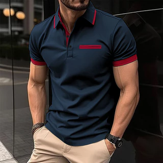 Camiseta Polo Estilo Novo Manga Curta Botões Lapela Verão Homem
