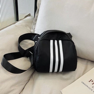 Moda listrada de um ombro mensageiro bolsa quadrada contraste cor zíper cintura fechada