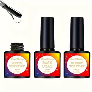 Conjunto De Revestimento De Base Fosca Com Superior De Gel , Esmalte Sem De Limpeza E , Transparente Brilhante De Longa
