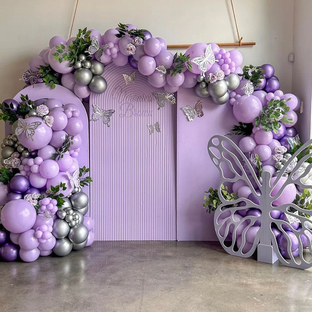 Kit De Arco De Bal o De L tex Roxo E Prateado Para Casamento E Festa De 