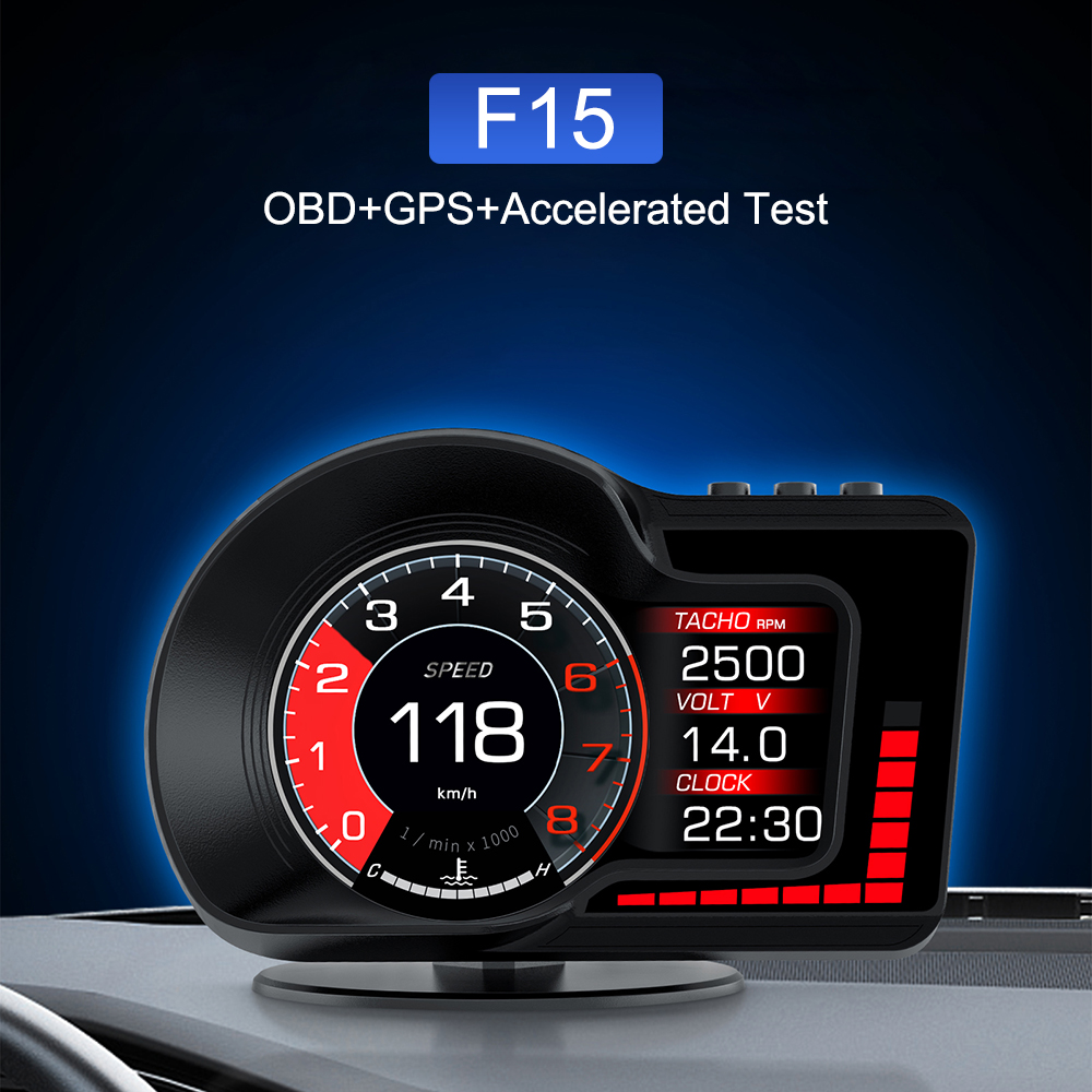 Visor HUD F15 RPM Acessórios Eletrônicos 6 Funções De Alarme Teste De Velocidade Acelerado OBD GPS Sistema Duplo