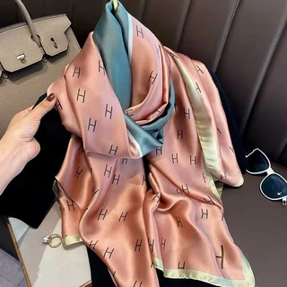 1pc lenço de seda viagem All-Match longo fino protetor solar seda versão coreana costura carta impressão completa gaze c