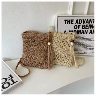 Bolsa mensageiro de alto valor, bolsa tecida à mão, bolsa oca literária, nicho, borla, bolsa para celular
