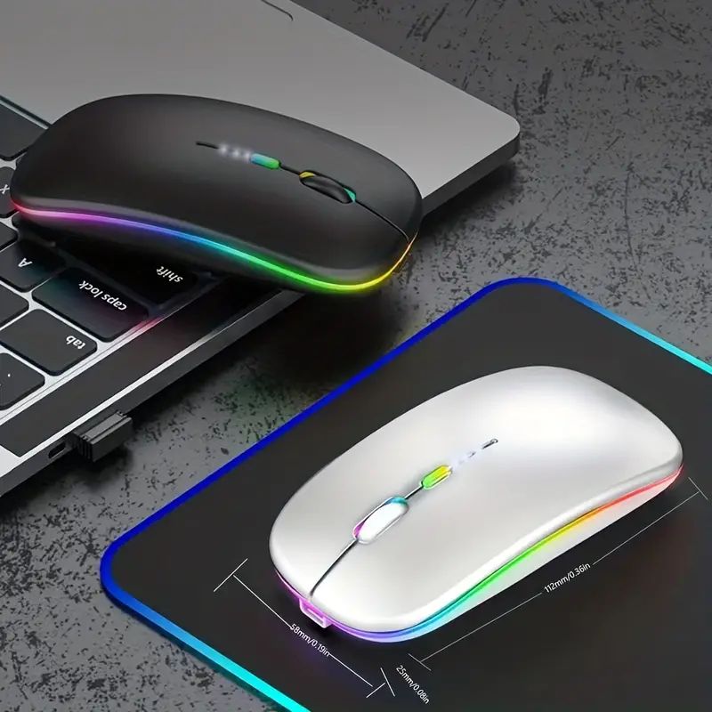 Mouse Silencioso Sem Fio Modo Duplo Ergonômico Recarregável RGB 2.4G ...