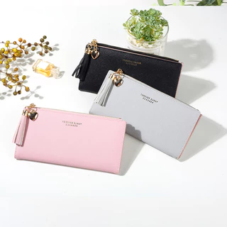 Carrken Carteira Longa Carteira Feminina Tassel Cross Pattern Porta-cartões com Zíper Porta-cartões com Zíper Porta-moedas com Zíper Porta-moedas com Zíper