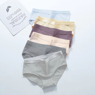 [Conjunto De seis peças] Roupa íntima feminina simples de algodão puro de cintura média Algodão puro de cintura média Roupa íntima feminina sem costura Algodão esticável Confortável para mulheres de algodão
