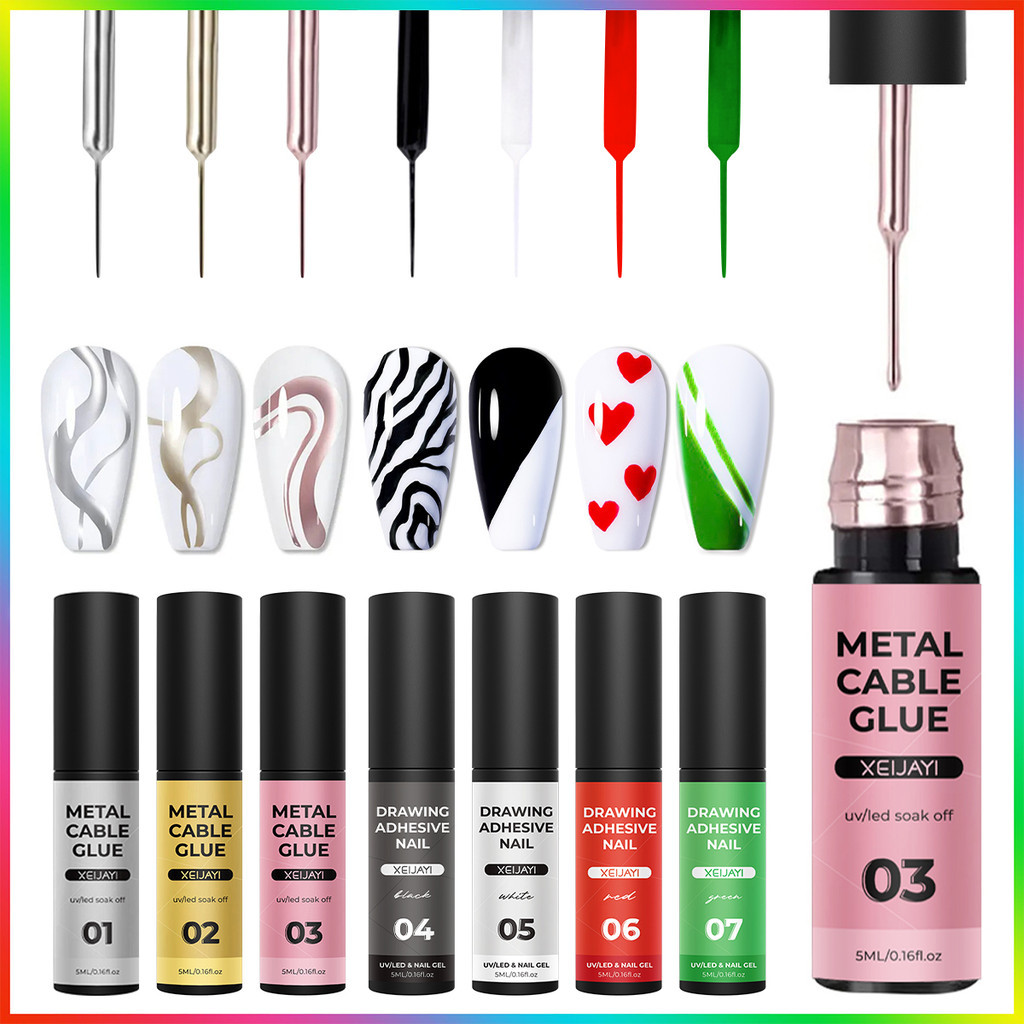 1pc 5ml Gel De Esmalte Liner Paint 7colores Ouro Prata Glitter Sequins UV LED Desenho Francês Arte Casa
