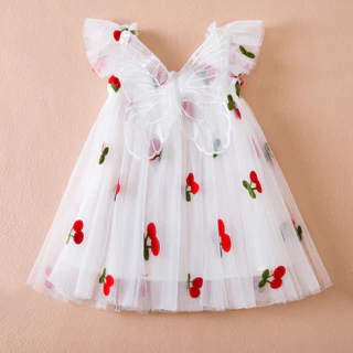 Vestido De Verão Para Meninas , Novo Malha Cereja Bebês Roupas Fofas De Princesa