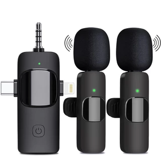 Microfone De Lapela Sem Fio 3 Em 1 2.4G Para iPhone , iPad , Câmera Android , Mini , Redução De Ruído , Gravação , Entre