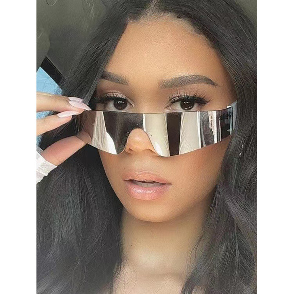 Gafas de sol futuristas para hombre y mujer, lentes con espejo, lentes