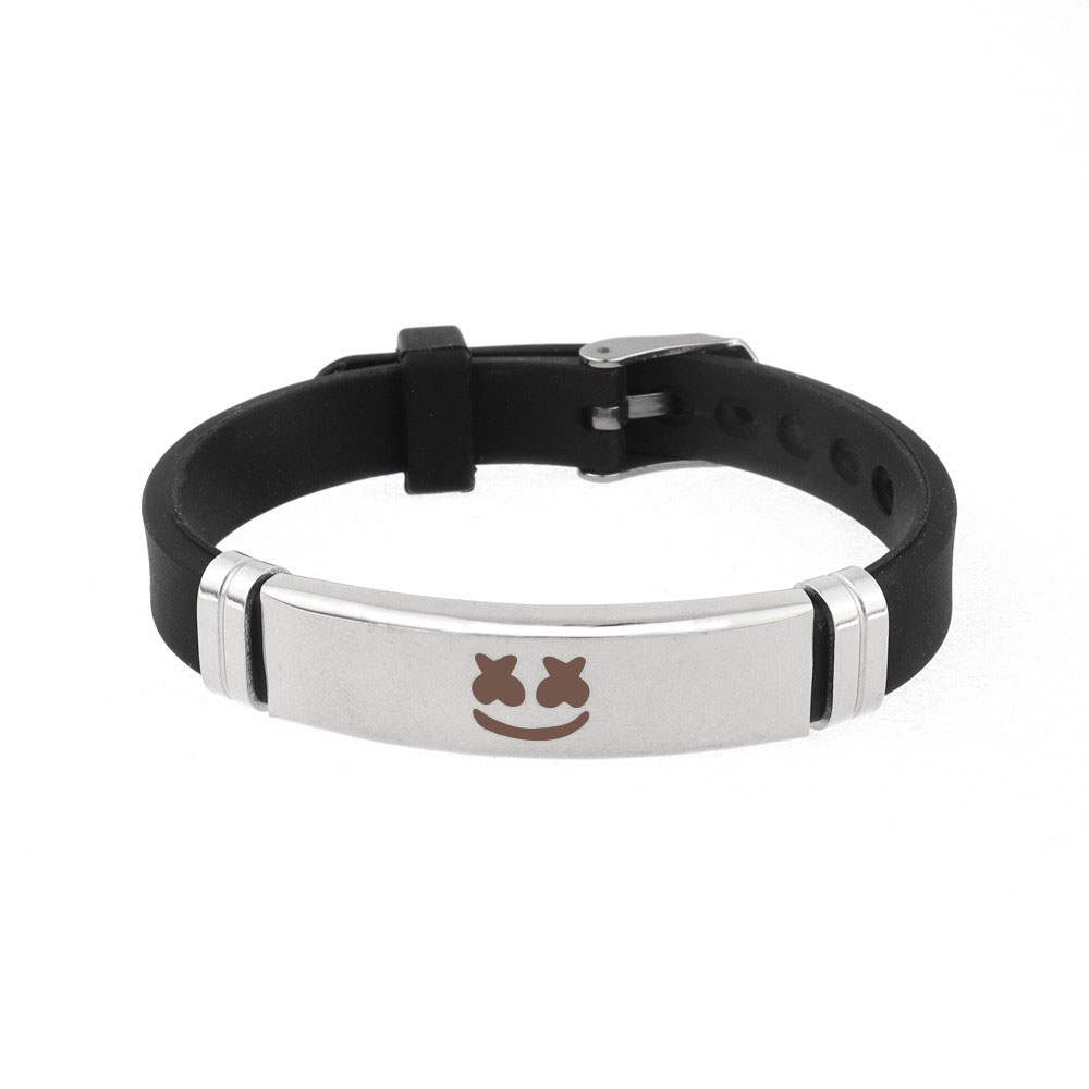 Aço Inoxidável Moda Masculina Hip-hop Rock Silicone Rosto Sorridente Bracelete De Titânio Pulseira Acessórios De Jóias