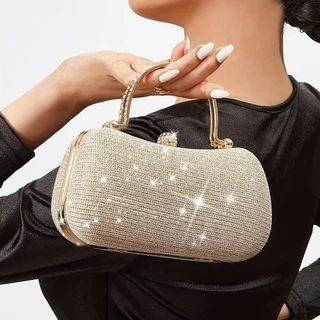 Mini Bolsa Fashion Portable Messenger Ladies Caixa Brilhante Bolsa Fashion Crescent Rhinestone Clip Bolsa para Celular