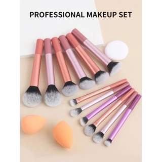 Conjunto de pincéis de maquiagem de tubo longo multicolorido 12 + conjunto de 3 puffs inclui pincel de Blush Pincel de contorno Pincel de beleza Pincel de sombra Pincel de destaque Pincel de sombra Pincel de corretivo Vendas de fábrica