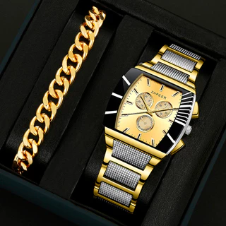 Relógio de Moda Homem Relógio Casual Empresarial de Pulso de Aço Inoxidável +1 Pulseira de Liga