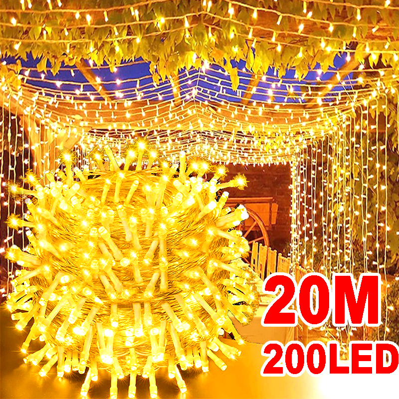 20M 200 Lâmpadas LED À Prova D'água Com 8 Modos Para O Natal Interior E Exterior , Casamento , Decorações De Festas (Plug-in)