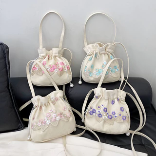 Saco de Acessórios de Estilo Chinês Antigo Saco de Acessórios de Estilo Antigo Saco de Acessórios de Estilo Antigo Saco de Tecido Bordado em Renda Leve Saco de Ombro Cruzado