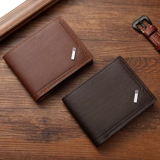 Carteira Bifold De Couro PU Minimalista Masculina – Curta Simples Com Compartimentos Para Cartões , Presente Ideal Ele