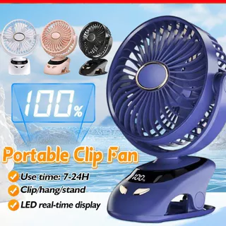 Mini Ventilador Display Digital 5 Velocidade Do Vento Forte Clipe Silencioso De Mesa De Carregamento USB 90 ° Rotação