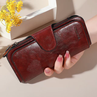 Nova Carteira Moda Carteira Senhoras Carteira Longa Carteira Senhoras Carteira Simples Cera Cera Couro Cor Sólida Bolsa Moeda Embreagem