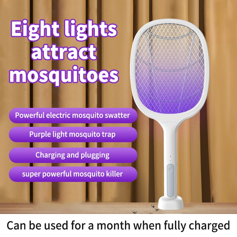 Raquete De Zapper 2 Em 1 Elétrico 3000V De Alta Tensão 8 Mosquiteiros ...