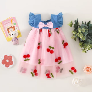 Macacão Jeans Coreano Flor De Cerejeira , Vestido Cereja Para Menina em Oferta na Shopee