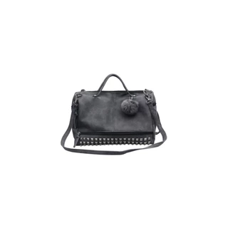 Bolsa Feminina Moda Feminina Bola de Pele Fosco Bola de Pele de Motocicleta Big Bag Rivet Bolsa Portátil para Senhoras