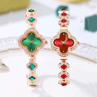 Relógio de Luxo Leve para Senhoras Novo Estilo Quatro Folhas Clover Fashion High-End New Style Ruby Niche Design Diamond-Studded 1834