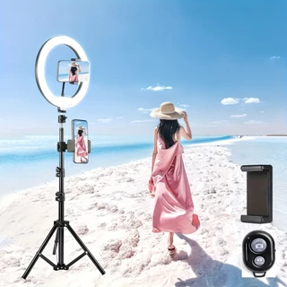 Kit De Luz Anelar Para Selfie Com Suporte Tripé E Suportes Duplos Telefone , Ring Light Anel LED Extensível Câmera De 53