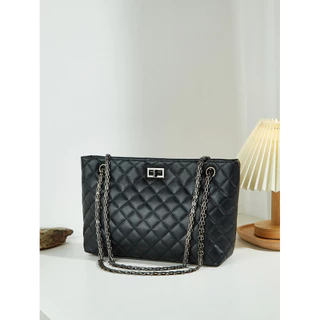 Bolsa em Couro Preto 2024 Novo Estilo Bolsa de Couro de Alta Capacidade Bolsa de Ombro de Grande Capacidade Bolsa para Mensageiro Bolsa em Cadeia Bolsa Diamante Quadrada