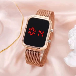 Botão Número Mulher Relógio de Alta Qualidade Led Rose Square Gold Watch Ladies Watch