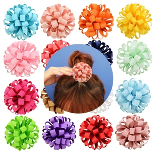 1PC Doce Bola Colorida Flor Cabeça Da Menina Alta Elástica Faixa De Cabelo Cor Sólida Acessórios Para O