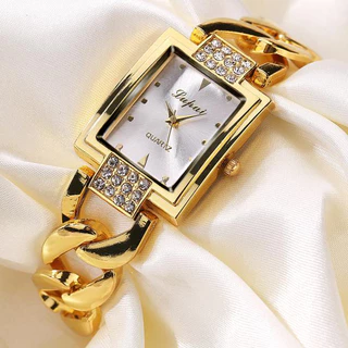 Moda Luxo Mulher Pulseira Ouro Diamante Relógio Quartzo