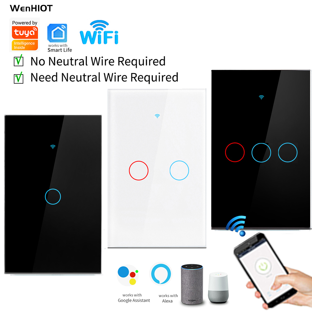 Tuya WiFi smart Wall Touch Switch 433RF Sem Necessidade De Fio Neutro-Compatível Com O Google Home Amazon Alexa Controle Por Voz