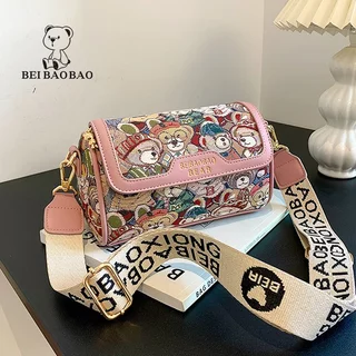 Design Original dos desenhos animados urso bolsa de ombro moda contraste cor alça de ombro larga saco do mensageiro femi