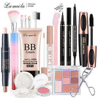 Lameila 13-Piece Set Beauty Care Set Concealer+Concealer+Loose Makeup Powder+Blush+Mascara+Eyeshadow+Lipstick+BB Cream+Eyeliner+Eyebrow Pencil+Eyebrow Knife+Eyebrow Knife+Eyelash Curler+Makeup Brush * 5 Beginners