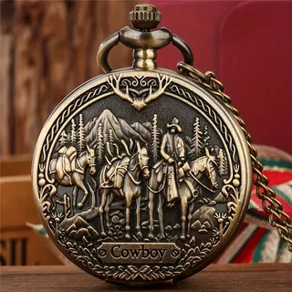 " Vintage " COWBOY Colar De Relógio De Bolso De Quartzo-Presente Exclusivo Com Encanto Ocidental .