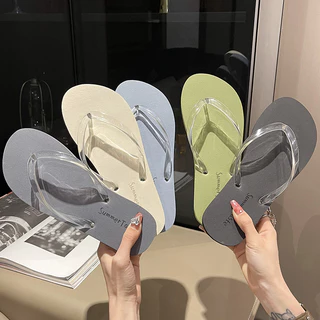 Flip-flops de Verão Flip-Flops de Verão Chinelos de Praia Pretos Transparentes Estilo Simples