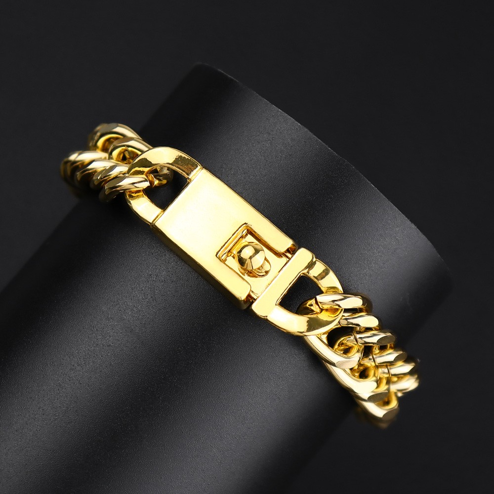 Nova Moda Masculina E Feminina Pulseira Punk De Ouro 18K Corrente Cubana (Cor : Prata Preto)